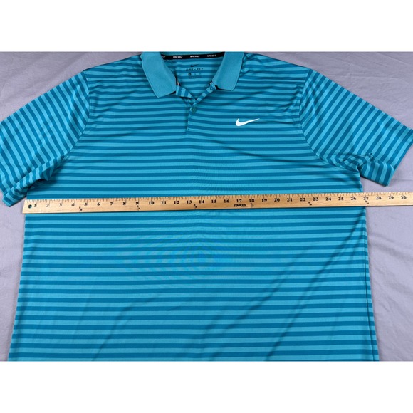 Nike Golf Dri-FIT Polo Shirt Mens XXL Turquoise Teal Striped Short Sleeve Swoosh - Picture 5 of 7